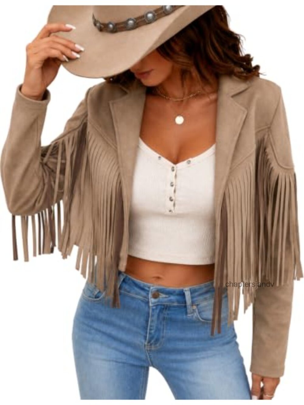 Faux Suede Fringe Tassel Cropped Western Cowgirl Jacket